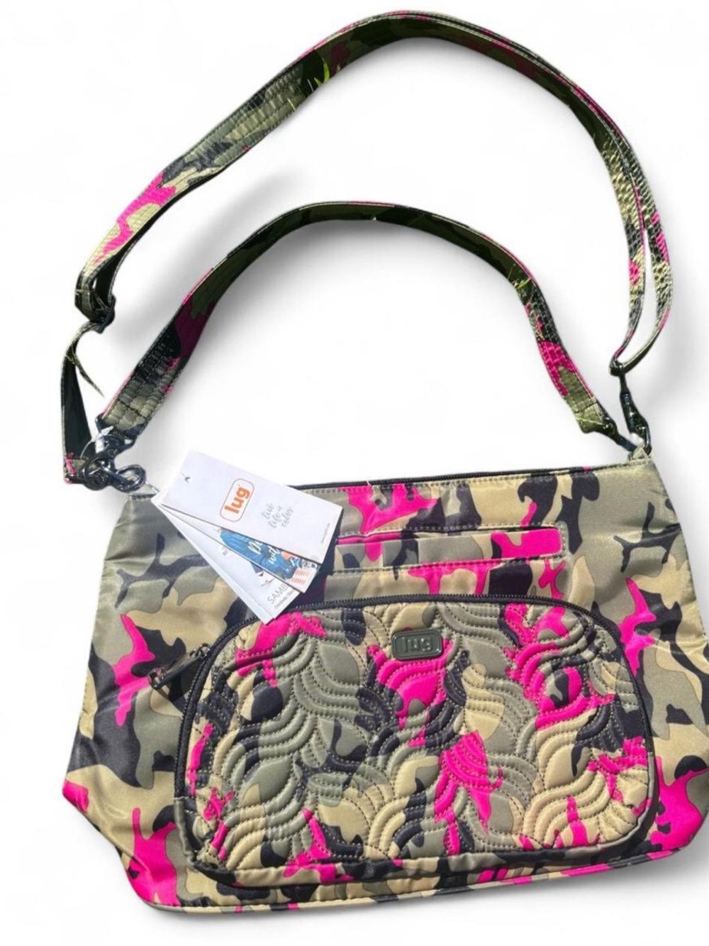 Lug Samba XL Camo Orchid RFID Shoulder Bag with Dual Straps NWT